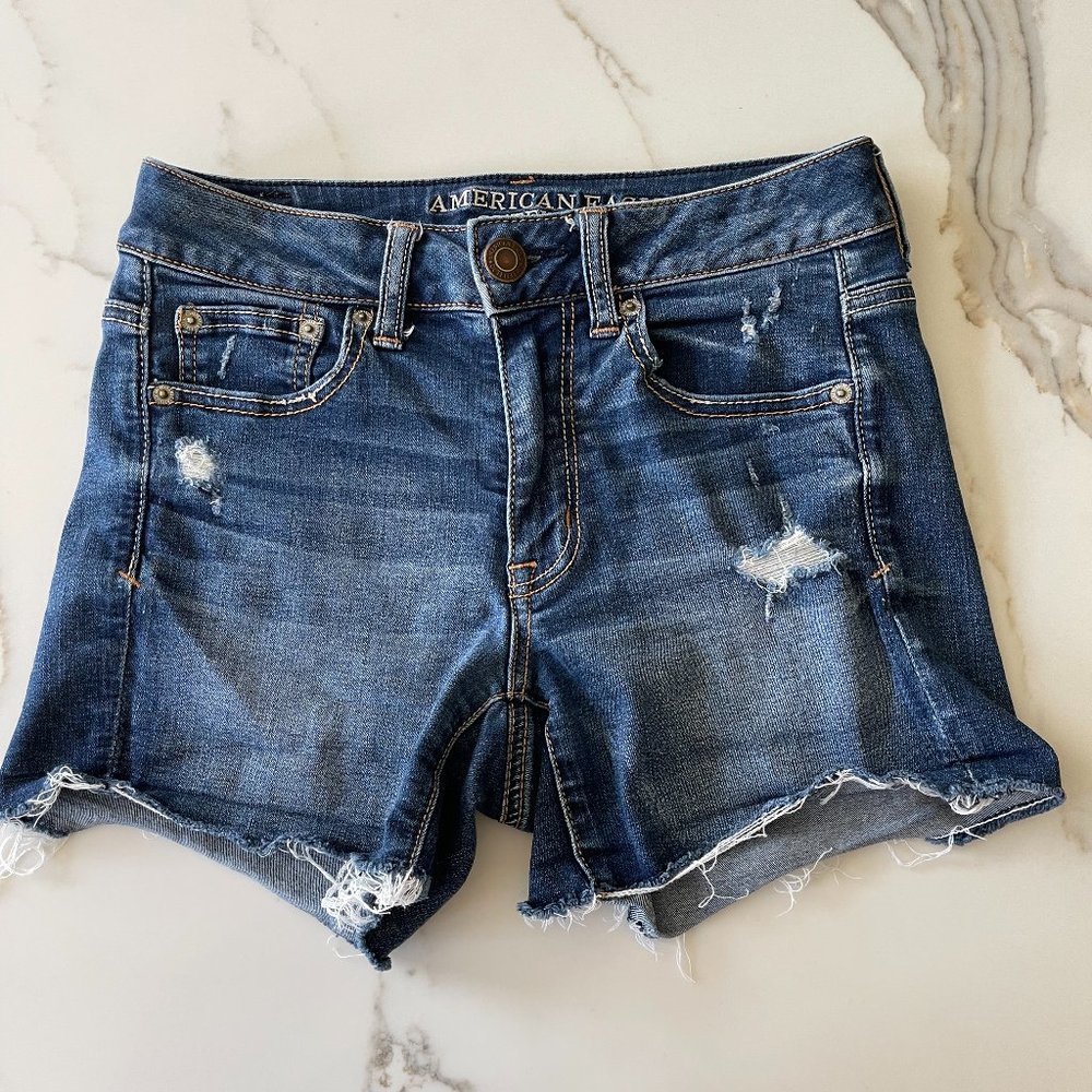 American Eagle Super Stretch Denim Hi Rise Shortie Jean Shorts